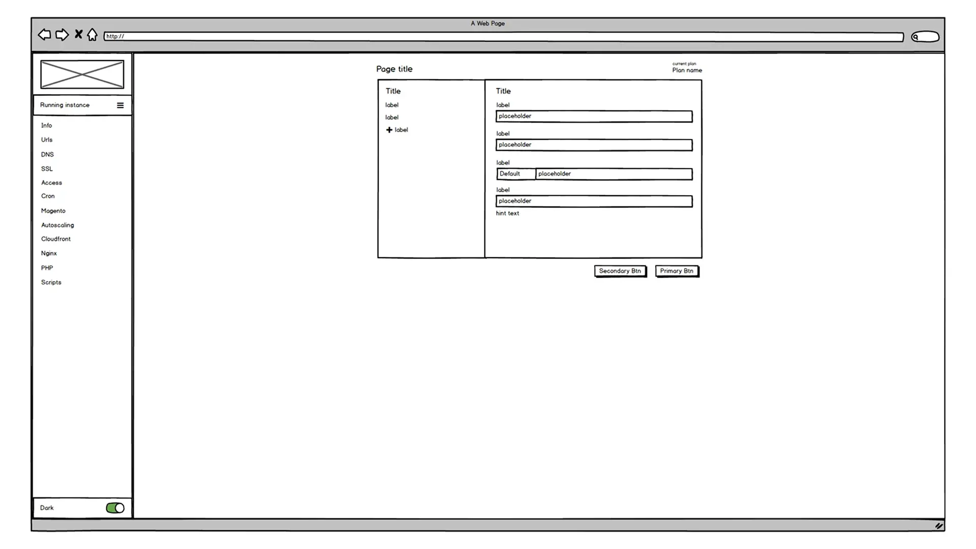 Low-fidelity wireframe of a read-only info view