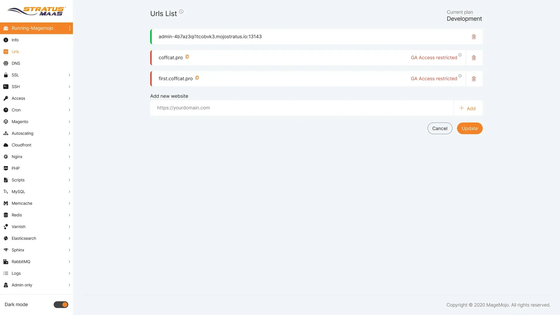 URLs list after redesign, showing a colored border and a flag only when something needs attention