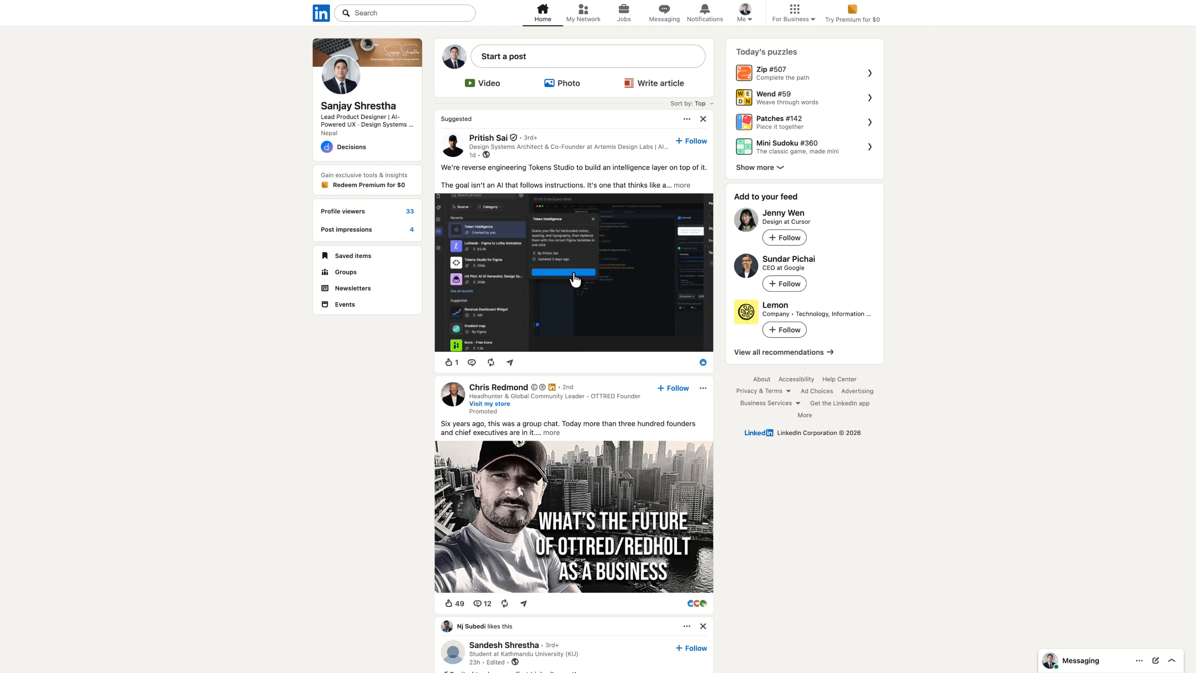 Original LinkedIn homepage feed before the redesign