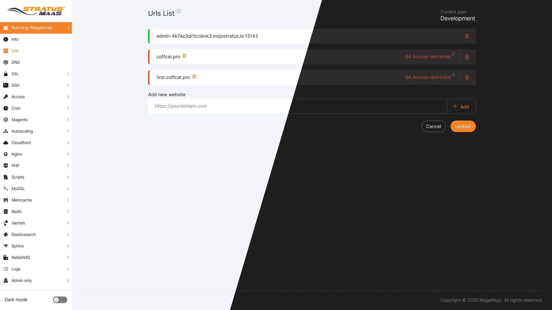 Redesigned Stratus control panel leading with status before configuration detail