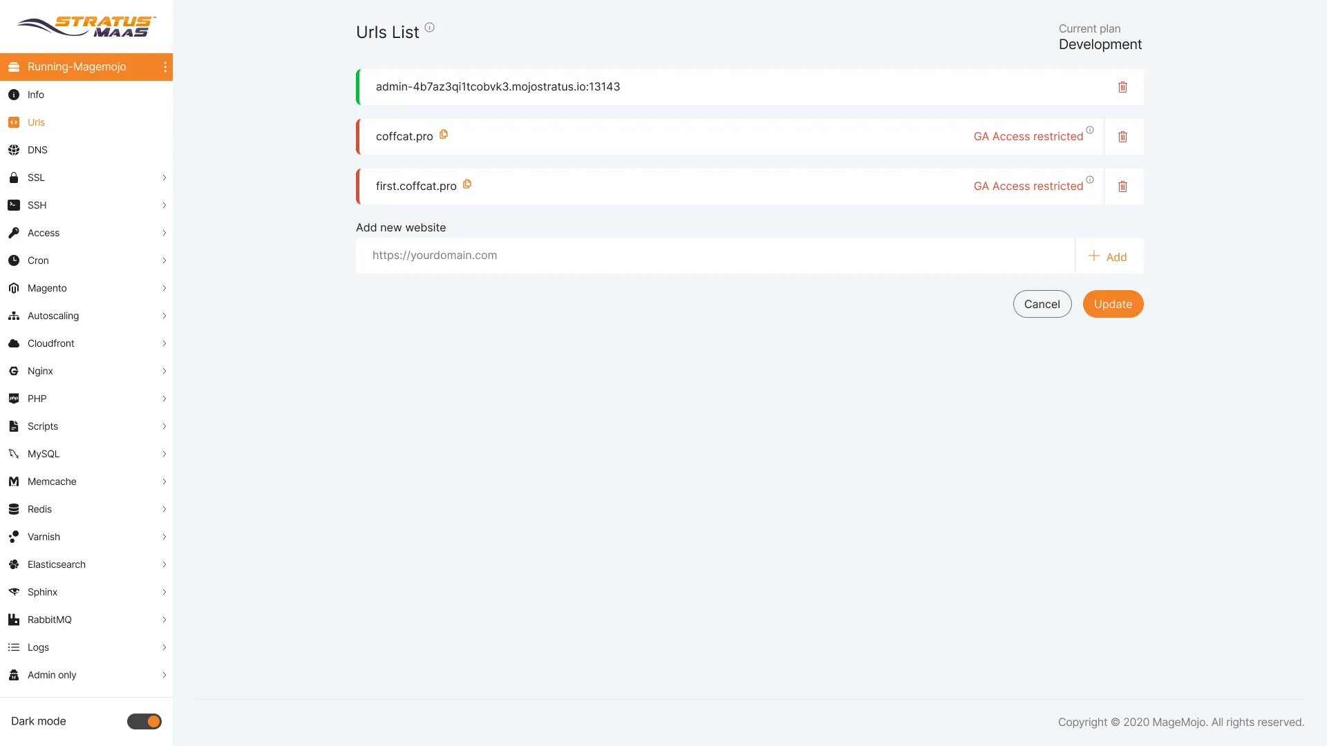 URLs list after redesign, showing a colored border and a flag only when something needs attention