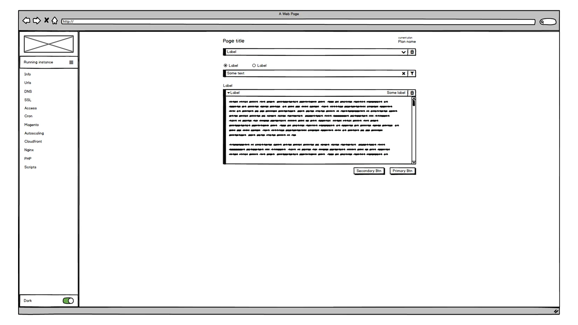 Low-fidelity wireframe of an expandable settings list with pending status per item